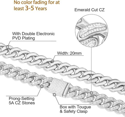 KRKC&CO 12mm/18mm/15mm/20mm Iced Cuban Link Chain for Men, 14k Gold Cuban Chain Necklace, Cuban Choker, Hip Hop Jewelry, Prong-Setting 5A CZ Stones, Durable Anti-Tarnish Urban Street-wear in Saudi Arabia