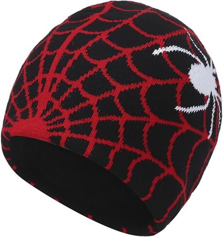 Black Spider Knitted Beanies,y2k Gothic Spider Web Knit Beanie Hat for Men Women,Stretch Winter Warm Hat Skull Cap,Spider Web with Spide Halloween Knit Beanie Hats,Costume Accessories Beanie Hat in Saudi Arabia