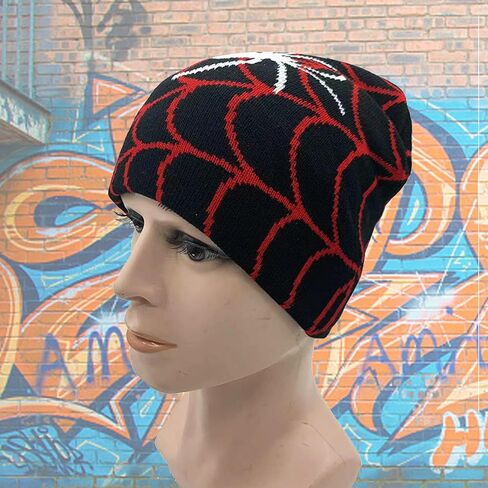 Black Spider Knitted Beanies,y2k Gothic Spider Web Knit Beanie Hat for Men Women,Stretch Winter Warm Hat Skull Cap,Spider Web with Spide Halloween Knit Beanie Hats,Costume Accessories Beanie Hat in Saudi Arabia