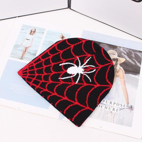 Black Spider Knitted Beanies,y2k Gothic Spider Web Knit Beanie Hat for Men Women,Stretch Winter Warm Hat Skull Cap,Spider Web with Spide Halloween Knit Beanie Hats,Costume Accessories Beanie Hat in Saudi Arabia