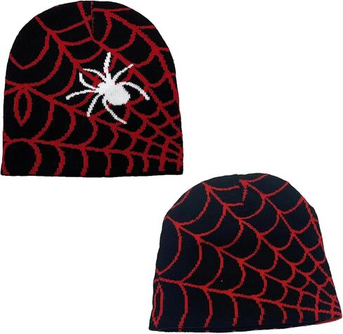 Black Spider Knitted Beanies,y2k Gothic Spider Web Knit Beanie Hat for Men Women,Stretch Winter Warm Hat Skull Cap,Spider Web with Spide Halloween Knit Beanie Hats,Costume Accessories Beanie Hat in Saudi Arabia
