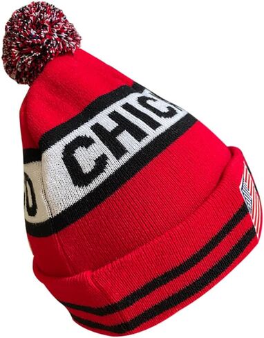 Dutern US Flag Chicago City Hockey Embroidery Classic Pom Cuff Chicago Beanie Hat Cuffed Winter Hat Knit Toque Skull Cap Red in Kuwait
