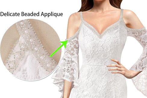 VFSHOW Women Floral Lace Beaded V Neck Bell Sleeve Prom Formal Maxi Dress 2023 Sexy Cold Shoulder High Slit Long Evening Gown in Saudi Arabia