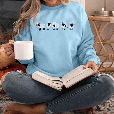 LUKYCILD Embroidered Sheep Sweatshirt for Women Cute Farm Shirts Funny Animal Sweater Fall Casual Long Sleeve Tops in Saudi Arabia