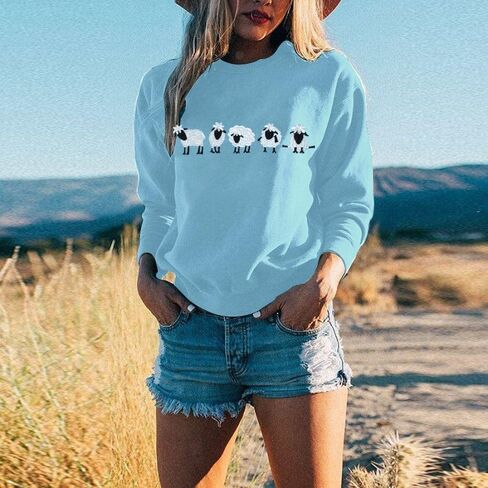 LUKYCILD Embroidered Sheep Sweatshirt for Women Cute Farm Shirts Funny Animal Sweater Fall Casual Long Sleeve Tops in Saudi Arabia