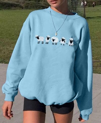 LUKYCILD Embroidered Sheep Sweatshirt for Women Cute Farm Shirts Funny Animal Sweater Fall Casual Long Sleeve Tops in Saudi Arabia