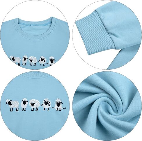 LUKYCILD Embroidered Sheep Sweatshirt for Women Cute Farm Shirts Funny Animal Sweater Fall Casual Long Sleeve Tops in Saudi Arabia