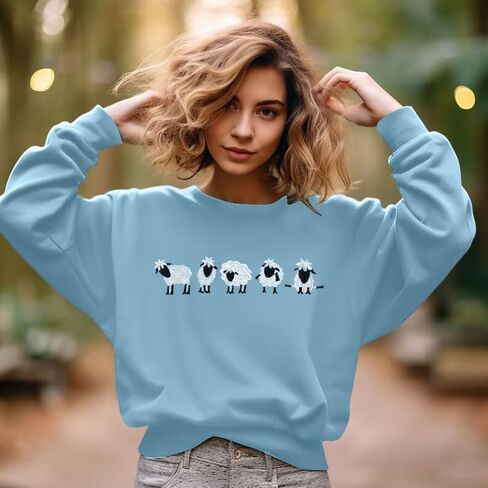 LUKYCILD Embroidered Sheep Sweatshirt for Women Cute Farm Shirts Funny Animal Sweater Fall Casual Long Sleeve Tops in Saudi Arabia