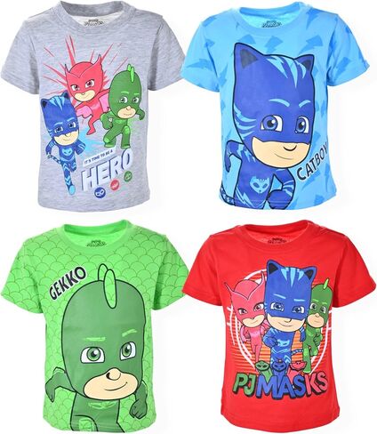 مجموعة من 4 تي شيرتات للأولاد من PJ Masks Disney Catboy وOwlette وGekko للأطفال الصغار والأطفال الصغار - أزرق/أحمر/أخضر/رمادي in Kuwait