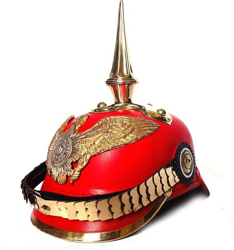AnNafi Red German Pickelhaube Helmet | Leather Pickelhauben Imperial Prussian Helmet | Brass Military Officer Spiked Men’s Costume | WWI & WWII Army Vintage Helmets Replica LARP Re-Enactment Cosplay in Saudi Arabia