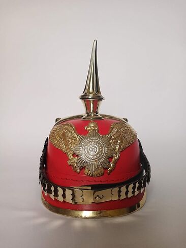 AnNafi Red German Pickelhaube Helmet | Leather Pickelhauben Imperial Prussian Helmet | Brass Military Officer Spiked Men’s Costume | WWI & WWII Army Vintage Helmets Replica LARP Re-Enactment Cosplay in Saudi Arabia