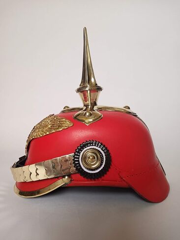 AnNafi Red German Pickelhaube Helmet | Leather Pickelhauben Imperial Prussian Helmet | Brass Military Officer Spiked Men’s Costume | WWI & WWII Army Vintage Helmets Replica LARP Re-Enactment Cosplay in Saudi Arabia