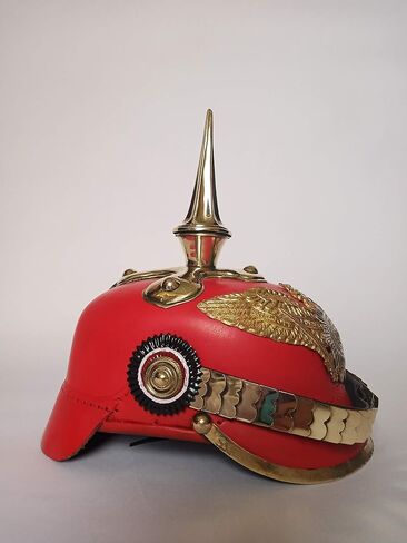 AnNafi Red German Pickelhaube Helmet | Leather Pickelhauben Imperial Prussian Helmet | Brass Military Officer Spiked Men’s Costume | WWI & WWII Army Vintage Helmets Replica LARP Re-Enactment Cosplay in Saudi Arabia