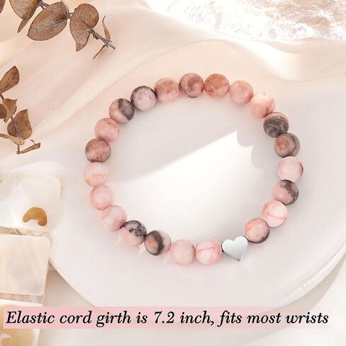 ASKRAIN سوار الوعد للأخت | الاصدقاء | الصداقة | عمة وابنة | الجدة والحفيدة كهدية لعيد الحب - الطول 7.2 بوصة سوار حجر الحمار الوحشي الوردي in Kuwait