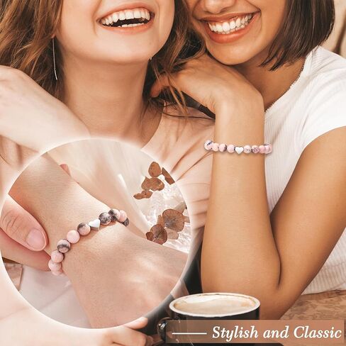 ASKRAIN سوار الوعد للأخت | الاصدقاء | الصداقة | عمة وابنة | الجدة والحفيدة كهدية لعيد الحب - الطول 7.2 بوصة سوار حجر الحمار الوحشي الوردي in Kuwait