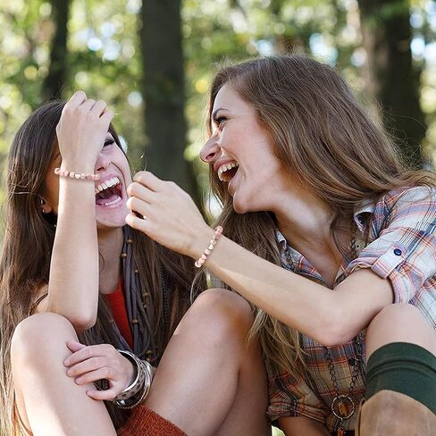 ASKRAIN سوار الوعد للأخت | الاصدقاء | الصداقة | عمة وابنة | الجدة والحفيدة كهدية لعيد الحب - الطول 7.2 بوصة سوار حجر الحمار الوحشي الوردي in Kuwait