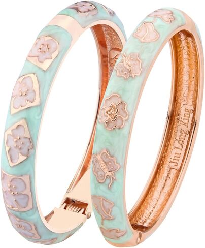 UJOY Vintage Bracelet Gold Plated Enameled Jewelry Spring Hinge Metal Cuff Cloisonne Bangles Set Gift Box Packed 55A in Saudi Arabia