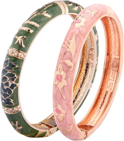 UJOY Vintage Bracelet Gold Plated Enameled Jewelry Spring Hinge Metal Cuff Cloisonne Bangles Set Gift Box Packed 55A in Saudi Arabia