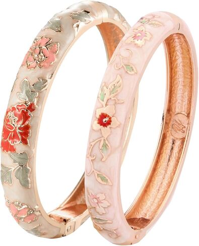 UJOY Vintage Bracelet Gold Plated Enameled Jewelry Spring Hinge Metal Cuff Cloisonne Bangles Set Gift Box Packed 55A in Saudi Arabia