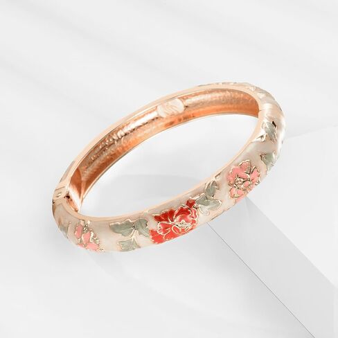 UJOY Vintage Bracelet Gold Plated Enameled Jewelry Spring Hinge Metal Cuff Cloisonne Bangles Set Gift Box Packed 55A in Saudi Arabia