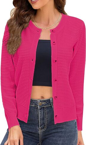 Women's Crew Neck Button Down Long Sleeve Solid Knit Classic Cardigan Sweater in Saudi Arabia