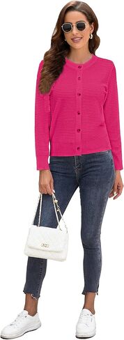 Women's Crew Neck Button Down Long Sleeve Solid Knit Classic Cardigan Sweater in Saudi Arabia