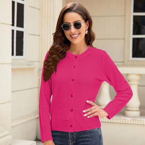 Women's Crew Neck Button Down Long Sleeve Solid Knit Classic Cardigan Sweater in Saudi Arabia
