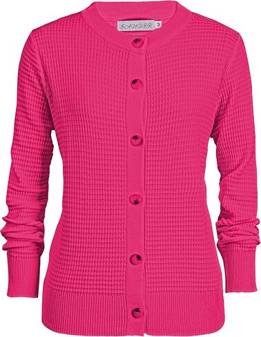 Women's Crew Neck Button Down Long Sleeve Solid Knit Classic Cardigan Sweater in Saudi Arabia