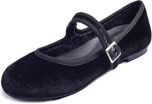 FEVERSOLE حريمي وسادة ناعمة مبطنة للغاية مريحة بمقدمة مستديرة ماري جين بإبزيم معدني أحذية باليه مسطحة عصرية للمشي in Kuwait