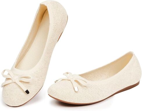 Frank Mully Women's Ballet Flats Round Toe Walking Flats Slip On Work Shoes Knitted Flats Shoes for Woman Soft Lightweight in Saudi Arabia