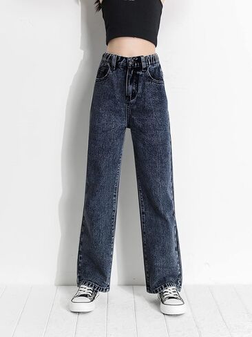 روموي بنطلون جينز كلاسيكي للبنات بخصر مرتفع وقصة مستقيمة وقصة عادية in Kuwait