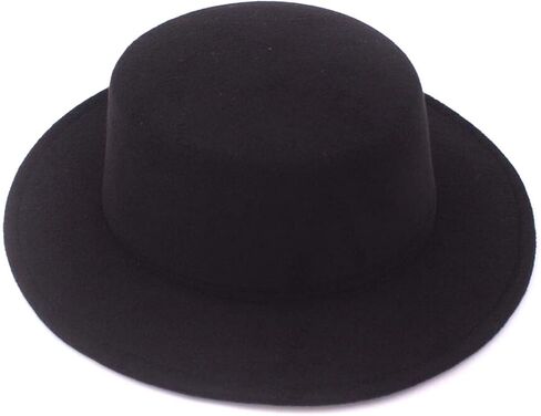 قبعة فيدورا من الصوف الأسود الكلاسيكي من QUUPY أنيقة قبعة حافة مسطحة كنيسة ديربي in Kuwait