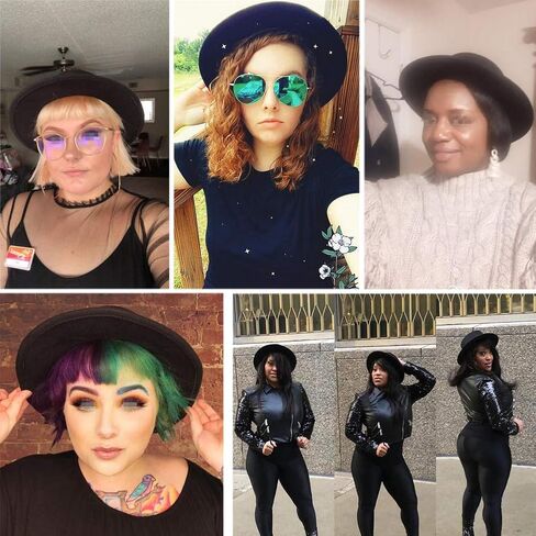 قبعة فيدورا من الصوف الأسود الكلاسيكي من QUUPY أنيقة قبعة حافة مسطحة كنيسة ديربي in Kuwait