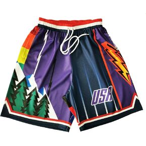 Mens Sports Short Quick Dry Polyester Vintage Basketball Shorts with Pocket