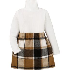 Kidsmian Toddler Little Girls Clothing Outfits 2PCS Long Sleeve Solid Knit Tops and Hight Waist Plaid Skirt Sets