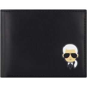 Karl Lagerfeld Paris Men's Split/Bubble Leather Karl Character Head Logo Billfold Wallet, Black_ch, One Size in Saudi Arabia