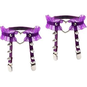 JJDreams 2PCS Lace Heart Garter Belts Adjustable Rivet Studded Leather Harness Gothic Leg Thigh Garters for Women Girls