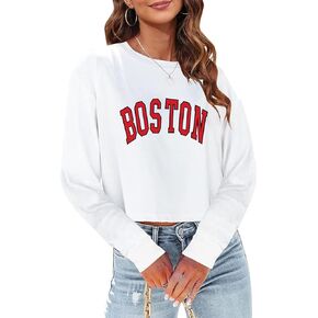 Sumtory Women Long Sleeve Crew Neck Sweat Shirts Loose Fit Letter Print Pullovers Crop Tee Tops