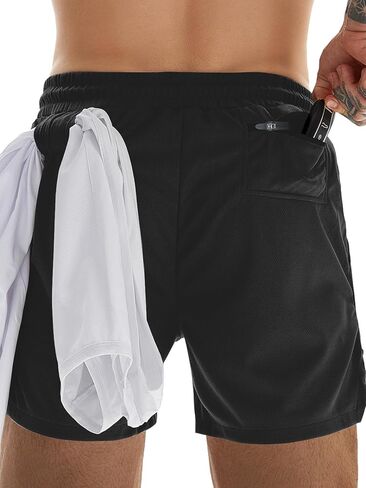 Aolesy Men's Gym Workout Shorts 5" Lightweight Bodybuilding Athletic Shorts Running Training with Zip Pockets & Towel Loop in Saudi Arabia