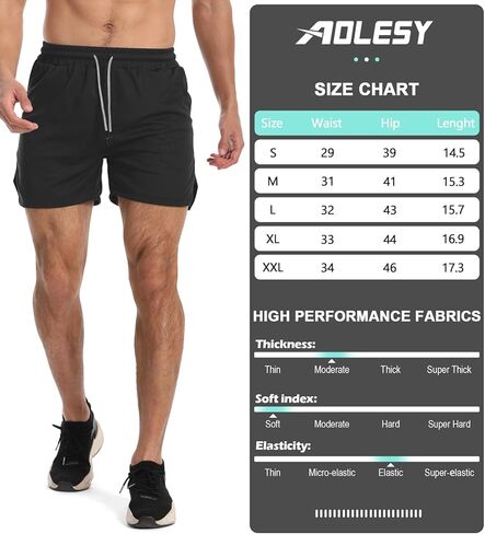Aolesy Men's Gym Workout Shorts 5" Lightweight Bodybuilding Athletic Shorts Running Training with Zip Pockets & Towel Loop in Saudi Arabia