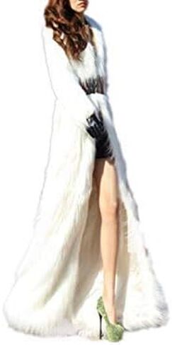 Old DIrd Women Warm Long Sleeve Parka Faux Fur Coat Lapel Full-Length Outwear Maxi Fluffy Faux Fur Overcoat in Kuwait