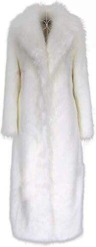 Old DIrd Women Warm Long Sleeve Parka Faux Fur Coat Lapel Full-Length Outwear Maxi Fluffy Faux Fur Overcoat in Kuwait