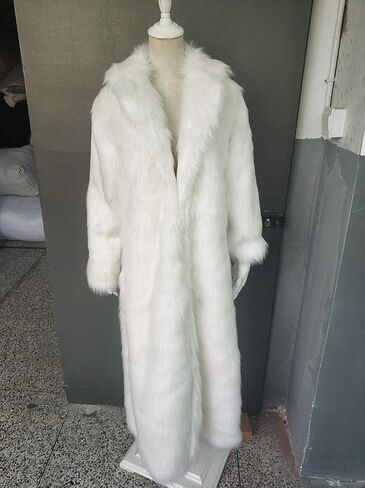 Old DIrd Women Warm Long Sleeve Parka Faux Fur Coat Lapel Full-Length Outwear Maxi Fluffy Faux Fur Overcoat in Kuwait