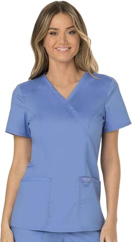 Women Scrubs Set Workwear Revolution WW610 Mock Wrap Top & WW110 Mid Rise Straight Leg Pull-on Pant, Ciel- XL Top/XL Pant in Saudi Arabia