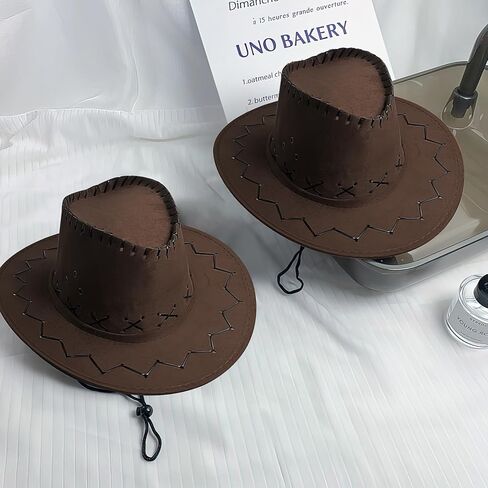 6 Pack Unisex Western Cowboy Hat, Faux Suede Hats Wide Brim Plain Cowboy Hats Bulk with Bandana & Adjustable Drawstring for Women & Men Brown, Brown, L in Kuwait