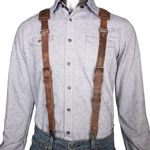 Hide & Groom - Hipster Suspenders with Adjustable Straps Handmade from Full Grain Leather - Bourbon Brown in Saudi Arabia