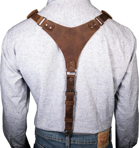 Hide & Groom - Hipster Suspenders with Adjustable Straps Handmade from Full Grain Leather - Bourbon Brown in Saudi Arabia