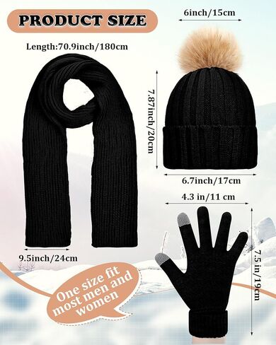 9 Pieces Winter Beanie Hat Scarf Touchscreen Gloves Set for Women Warm Knitted Pom Pom Beanie Soft Warm Elastic Skull Caps Scarves Gloves for Women Men in Saudi Arabia
