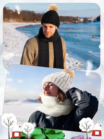 9 Pieces Winter Beanie Hat Scarf Touchscreen Gloves Set for Women Warm Knitted Pom Pom Beanie Soft Warm Elastic Skull Caps Scarves Gloves for Women Men in Saudi Arabia