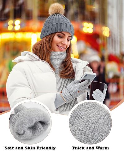 9 Pieces Winter Beanie Hat Scarf Touchscreen Gloves Set for Women Warm Knitted Pom Pom Beanie Soft Warm Elastic Skull Caps Scarves Gloves for Women Men in Saudi Arabia